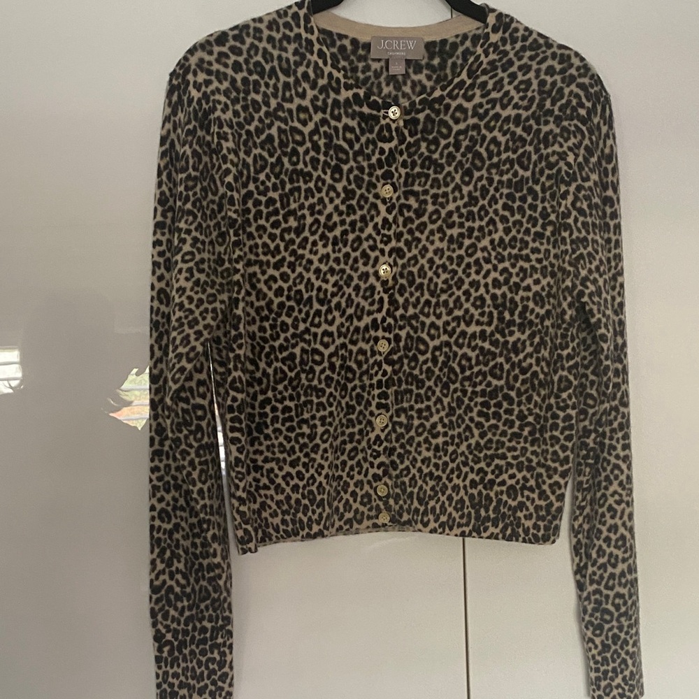 J. Crew Featherweight Shrunken Cashmere Cardigan - Leopard Print